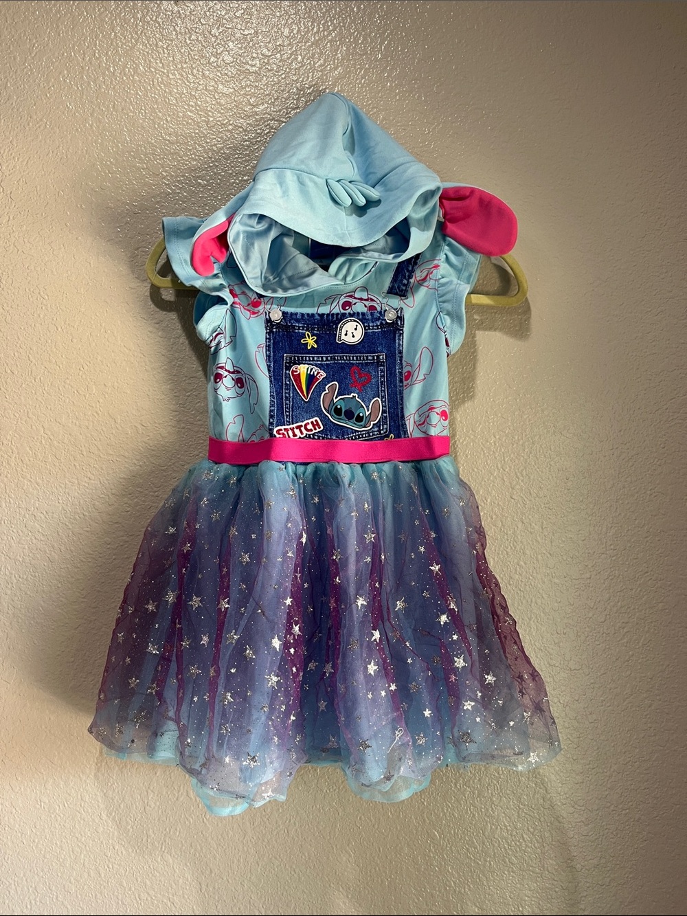 Disney Lilo & Stitch Blue Pink Stitch Hooded Tulle Costume Dress Sz M (7-8)